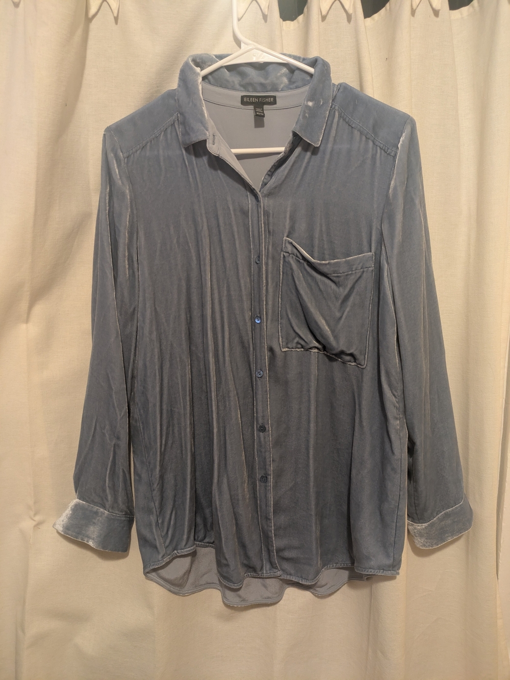 Eileen Fisher Soft Velvet Button-Down Shirt in Dusty Blue
